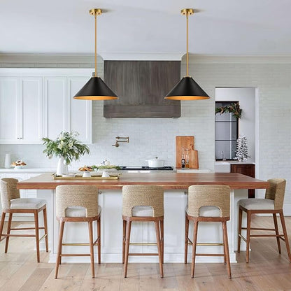 15.7 Inch Modern Pendant Lights Kitchen Island, Black and Gold 1-Light Single Pendant Lighting Fixtures, Metal Cone Farmhouse Ceiling Hanging Light for Dining Room Over Sink Table Hallway