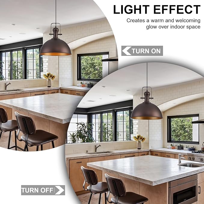 12 Inch Oil Rubbed Bronze Farmhouse Pendant Lights Large Pendant Lights for Kitchen Island Industrial Adjustable Height Vintage Big Dome Hanging Light Fixtures for Barn, Dining Room 1 Pack