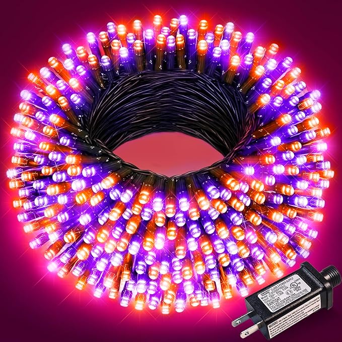 Orange and Purple String Lights, 66FT 200 LED Outdoor String Lights Waterproof with 8 Modes, Connectable Plug in Fairy Light for Outside Indoor Home Garden Patio Party Holiday Decorations