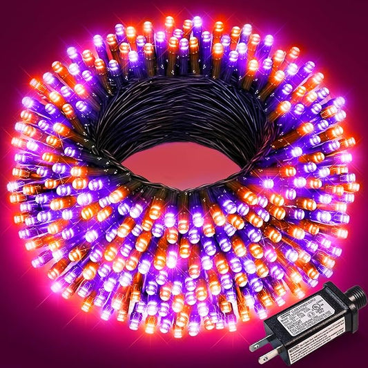 Orange and Purple String Lights, 66FT 200 LED Outdoor String Lights Waterproof with 8 Modes, Connectable Plug in Fairy Light for Outside Indoor Home Garden Patio Party Holiday Decorations