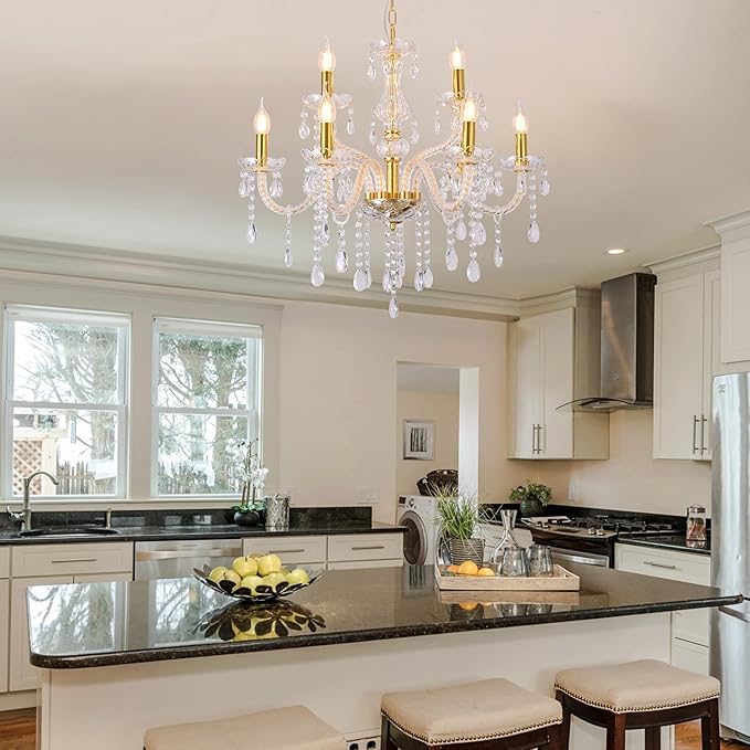 YYSHCHEN Luxury 26.4" Gold Crystal Chandeliers,9-Lights Glass Chandelier for Dining Room,Living Room,Bedroom.