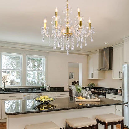 YYSHCHEN Luxury 26.4" Gold Crystal Chandeliers,9-Lights Glass Chandelier for Dining Room,Living Room,Bedroom.