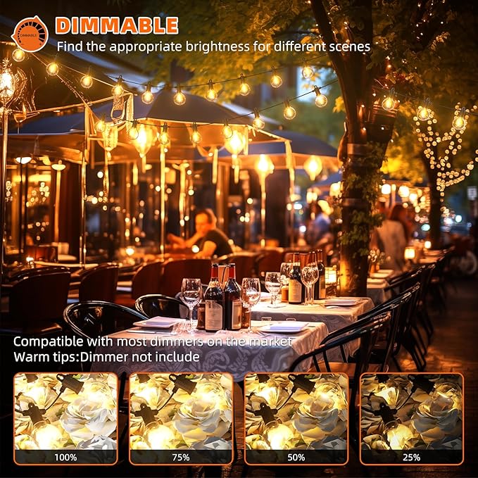 Kawaya 200FT Outdoor String Lights - LED Waterproof Patio Light for Outside with 100+4 G40 Globe Blubs - Shatterproof Hanging Lights for Porch Bistro Backyard Gazebo Balcony Cafe