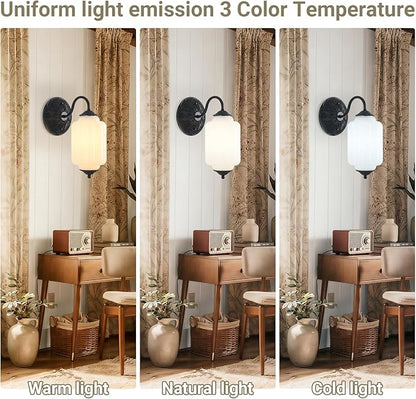 LOUSACE Antique Wall Sconce with Milk White Glass Shade, Vintage Wall Light Fixture, Mid Century Restro Bathroom Vanity Light, Indoor Wall Lighting for Bedroom Living Room Hallway (Bulbs Included)