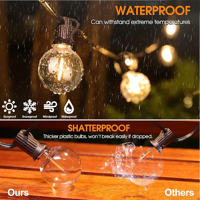 Mlambert G40 Replacement LED Light Bulbs, Waterproof Clear Globe Bulbs fits E12 Candelabra Bulb Base, 1W Equvalent to 5W Incandescent Bulb for Indoor Outdoor Patio String Lights, Amber Warm，25 Pack