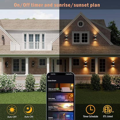 Smart WiFi Outdoor Wall Lights Exterior 2 Pack, Up and Down Porch Lights Ambience Color Changing, Bronze Cylinder RGBCW LED Outdoor Wall Lamp for House Garage Porch, Outside Exterior Lights ETL Listed