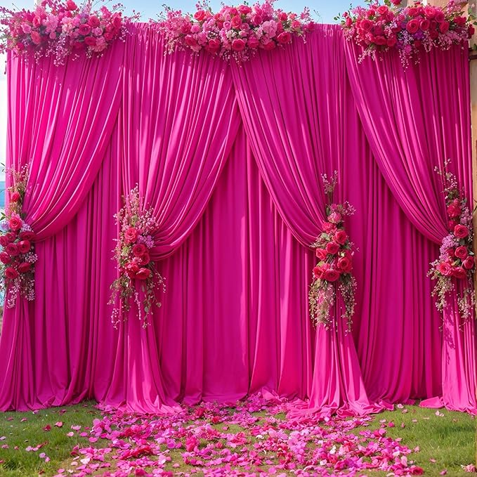 4 Panels Hot Pink Backdrop Curtains for Wedding Party Wrinkle Free Backdrop Curtain Drapes Fabric Decoration Fuchsia Photo Back Drop Cloth for Baby Shower Photography Stage Reception 20ft(W) x 12ft(H)