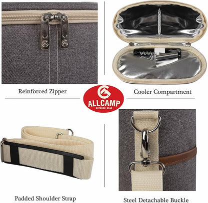 ALLCAMP OUTDOOR GEAR 2 Bottle Wine Tote Carrier - Insulated Portable Padded Canvas Wine Bag for Travel, BYOB Restaurant, Wine Tasting, Party, Great Christmas Day Gift for Wine Lover，Dark Gray