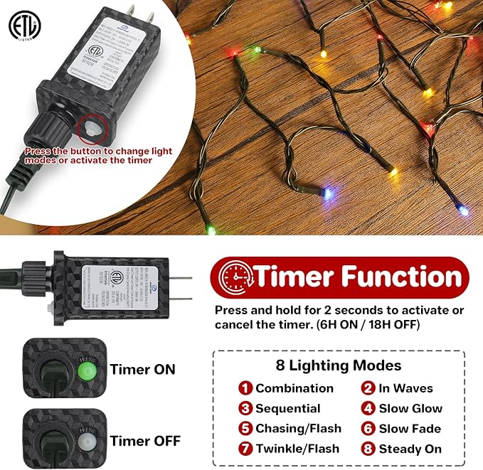 132FT 400 LED Christmas Tree String Lights Outdoor Fairy Lights Plug in, Expandable Green Wire Clear Bulbs Mini Lights 8 Modes, Xmas Wedding Party Decoration (Multicolor)