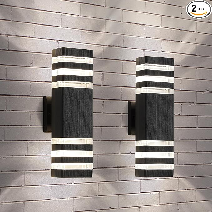 2 Pack LED Up and Down Lights, Outdoor Light Fixture, Exterior Lights for House, GU10 Bulbs 14W IP65 3000K 1200LM Warm White, Square Outdoor Sconce for Front Porch, Patio, Garage