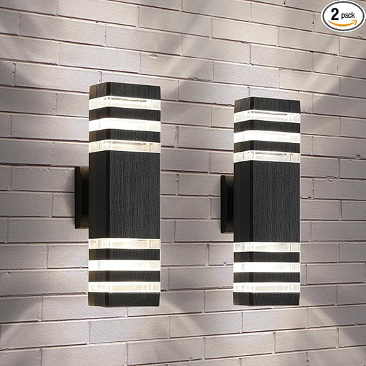 2 Pack LED Up and Down Lights, Outdoor Light Fixture, Exterior Lights for House, GU10 Bulbs 14W IP65 3000K 1200LM Warm White, Square Outdoor Sconce for Front Porch, Patio, Garage