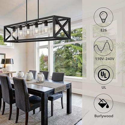 Farmhouse Dining Room Light Fixture - 6 Light Kitchen Island Lighting with Adjustable Height & Thickened Metal Dining Room Light Fixture Over Table，Chandeliers for Dining Room&Kitchen Island