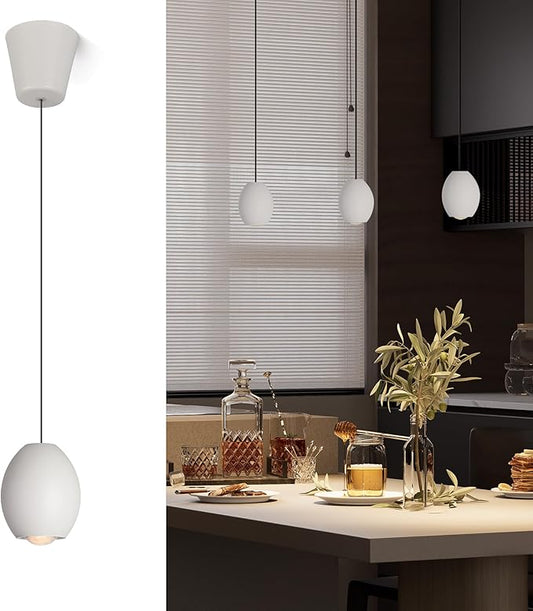 Aisilan Modern Dimmable Pendant Light, 7W LED Adjustable Hanging Light for Kitchen Island, Bedroom, Dining Room, Bar, 3000K, CRI 97+, Matte White, Triac Dimmable with Pulley Lifting System
