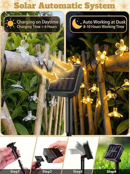 ITICdecor 2 Pack 50 LED Solar String Lights Outdoor Waterproof Flower Solar Lights for Garden Yard Fence Patio Christmas Tree Wedding Party Decor(Warm White)