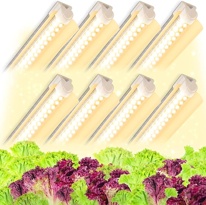 (Pack of 8) LED Grow Lights, 4FT T8 Grow Lights, 336W(8×42W) Full Spectrum LED Grow Light Strips with Reflectors, High PPFD Value LED Grow Lights for Seed Starting