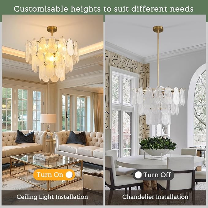 KELUOLY Modern Gold Chandelier Lighting, D23.6 Inch Creative Cloud Glass Pendant Ceiling Fixture Lamp, 3 Tier Round Crystal Glass Chandelier, 9-Light for Living Room Bedroom Dining Room (E12)