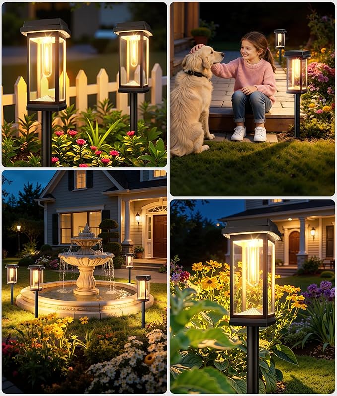 Solar Pathway Lights Outdoor, 4 Pack Upgraded Solar Garden Lights solar powered, solar lights outdoor waterproof IP65, 15 Hours Outdoor Solar Lights for Yard Patio Landscape Walkway Driveway Decor