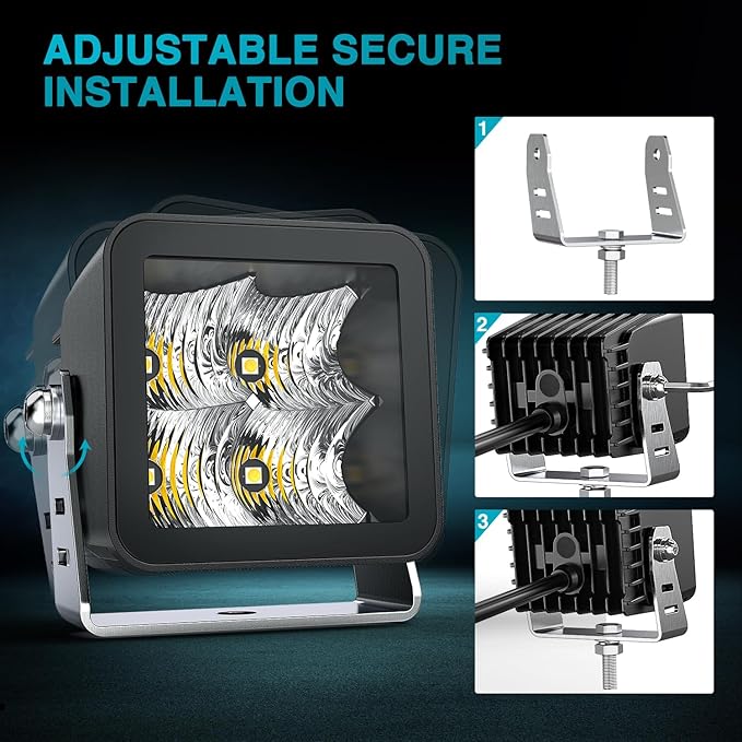 Nilight LED Pod Lights 2 PCS 3 Inch 4LED Flood Beam Square Offroad Driving Side Rear Back-Up Light Built-in EMC for Tractor Truck Motorcycle Boat ATV