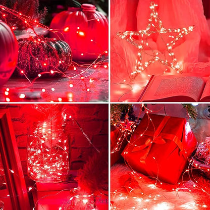 1Pack USB Plug in Fairy String Lights,16ft 50 LED Copper with Remote and Timer, 8 Modes Waterproof Twinkle String Lights Battery Powered for Bedroom Indoor Party Wedding Christmas Decoration (Red)