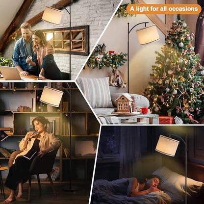 Ambimall 60" Floor Lamp for Living Room with 3 Color Temperatures, Beige Lampshade with Black Stripes, Tall Lamp for Bedroom Office, 9W Bulb Included