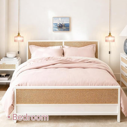 Shenmoyl Plug in Pendant Light Hanging Light Fixtures with Plugin Cord On/Off Switch,Pink Striped Glass Lampshade Brass Pendant Light