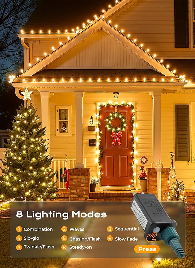 C9 Christmas Lights Outdoor, 33 FT 50 LED C9 String Lights, 8 Modes & Timer Connectable Waterproof for Christmas Tree light Indoor Outdoor Roofline Patio Outsie Yard Holiday Xmas Decoration Warm White