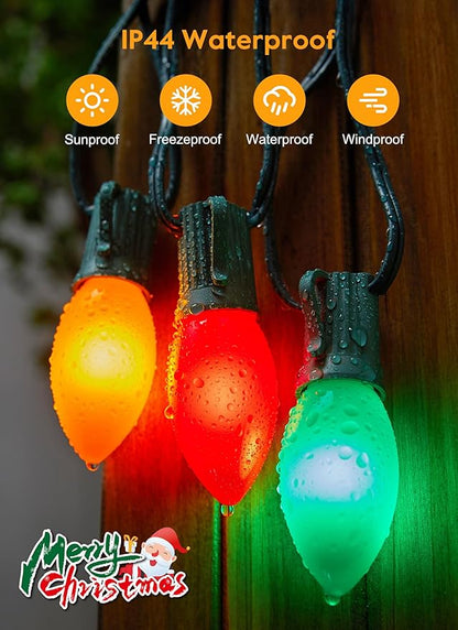 Brightown Vintage C9 LED Christmas Lights Outdoor, 200 Feet String with 100 Shatterproof Bulbs, Waterproof Connectable Tree Lights for Outside Roofline Patio Xmas Decorations, Multicolor