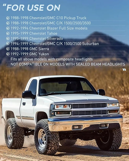 Nilight DRL Headlight Assembly Compatible with 1988 1989 1990 1991 1992 1993 1994 1995 1996 1997 1998 Chevrolet GMC C10 C/K 1988-1999 Silverado Suburban Sierra Blazer Tahoe Yukon Black Housing