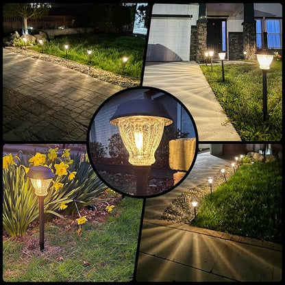 XMCOSY+ Solar Pathway Lights Outdoor, 6 Pack Decorative Crackled Glass Garden Lights, Soft Warm White Glow, Auto On/Off LED Waterproof Landscape Lighting for Yard Walkway Patio