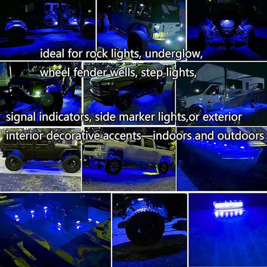 20 Pcs Rock Lights Blue Strip Lights Wheel Fender Well Underglow Led Lights for Cars Exterior Side Marker for Truck Golf Cart Wrangler RV RV SUV Offroad
