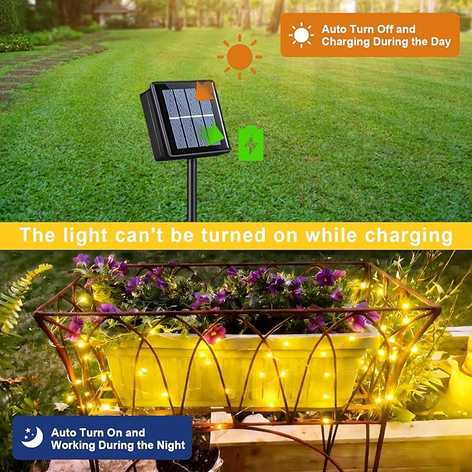 QITONG Warm White Solar Fairy Lights, 2 Pack Each 66ft 200 LED String Lights Outdoor, Silver Wire Solar Christmas Mini Lights