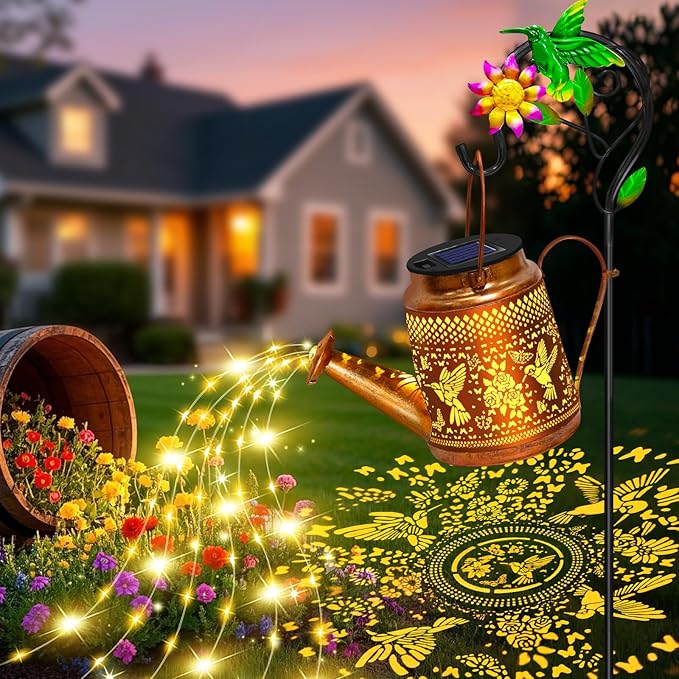Mothers Day Gifts Solar Lights Outdoor Waterproof Garden Decor,Solar Watering Can Lights Hummingbird lanterns,Birthday Gift for Mom Women,Decorative Hanging Fairy String Light for Yard Art Patio Porch