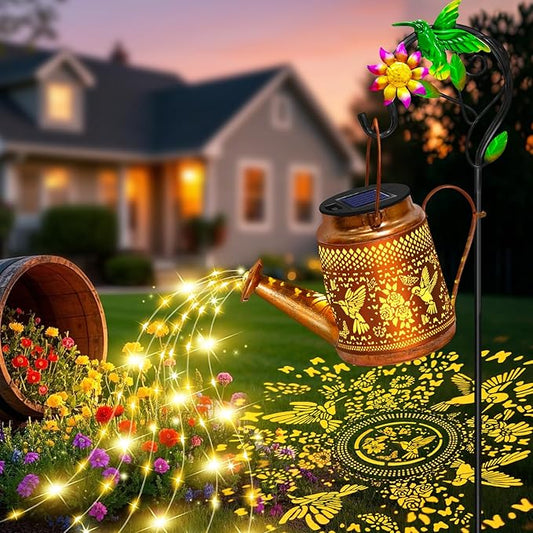 Mothers Day Gifts Solar Lights Outdoor Waterproof Garden Decor,Solar Watering Can Lights Hummingbird lanterns,Birthday Gift for Mom Women,Decorative Hanging Fairy String Light for Yard Art Patio Porch