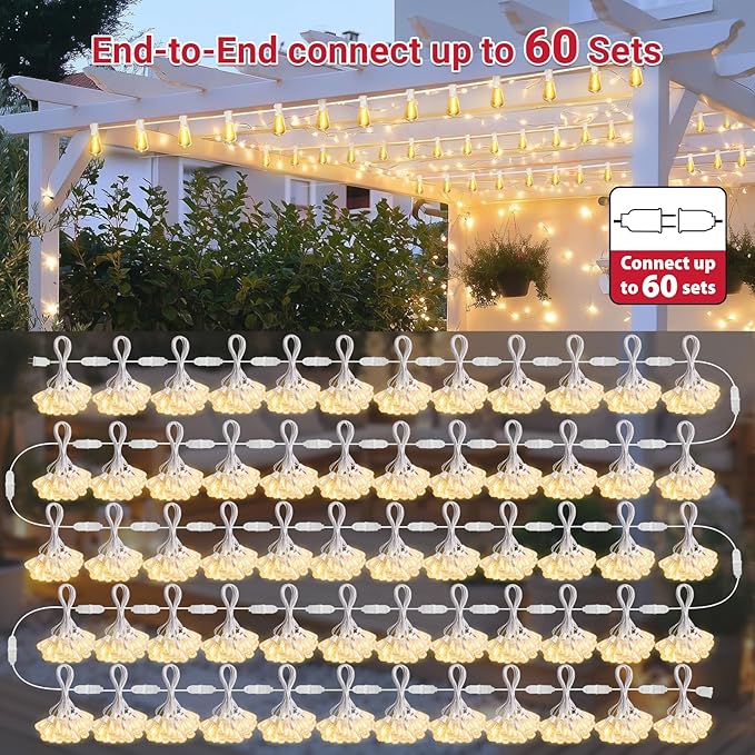 LAMPHOME 26FT Outdoor String Lights Waterproof, Connectable Patio Lights with 12+1 Shatterproof ST38 LED Edison Bulbs, Hanging Lights for Backyard Garden Porch Deck Christmas Party Cafe Outdoor Decor