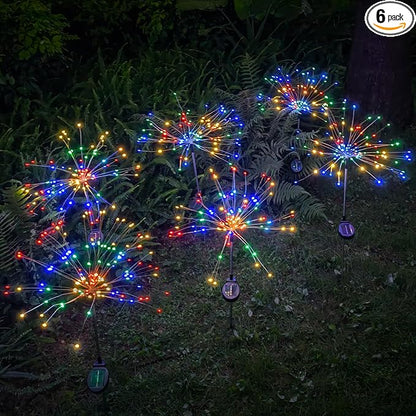 DONGULI Outdoor Solar Garden Lights, 120 LEDs 8 Lighting Modes 6 Packs Waterproof Solar Fireworks Light Sparklers for Patio Walkway Yard Courtyards Pathway Christmas Party Decorations