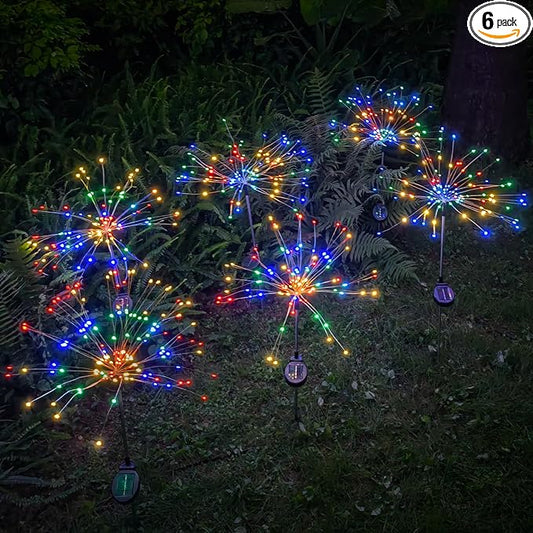 DONGULI Outdoor Solar Garden Lights, 120 LEDs 8 Lighting Modes 6 Packs Waterproof Solar Fireworks Light Sparklers for Patio Walkway Yard Courtyards Pathway Christmas Party Decorations