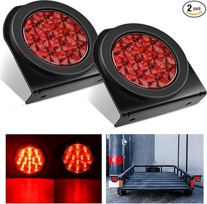 Nilight 4Inch Round Trailer Tail Light with flush Mount Grommets Plugs w/Mounting Brackets 2PCS Red Waterproof Stop Brake Turn Lights for RV Truck