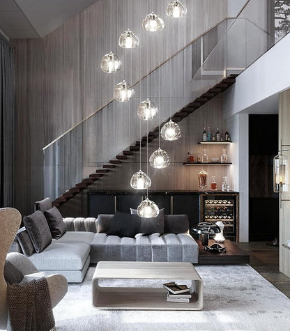 HAIXIANG Modern Chandeliers for Dining Room Adjust High Ceiling Chandelier Light Fixtures Entrance LED Dimmable Ceiling Pendant Drops Light Remote Lights for Living Room Stairwell 2700K 6000K