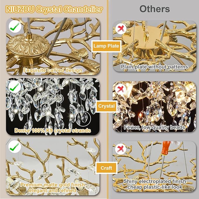 31.5" Modern Crystal Chandeliers for Dining Room,Gold Crystal Tree Branches Chandelier, Round Dining Room Chandelier Over Table, Chandeliers for Living Room, Entryway,Foyer