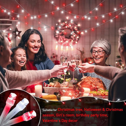 JMEXSUSS 200 LED Red and White String Lights Indoor Outdoor, 66ft Christmas Lights Indoor Clear Wire Plug in for Bedroom Tree Christmas Graduation Party Decorations