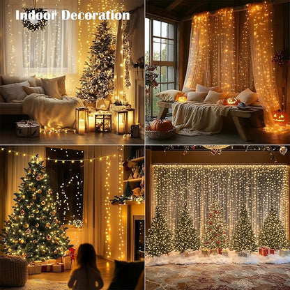 Fairy Lights Plug in,200FT 600LEDs Waterproof Led String Lights,8 Modes Remote Twinkle Light for Outdoor Indoor Christmas Wedding Birthday Garden Party Decorations,Silver Wire,Warm White