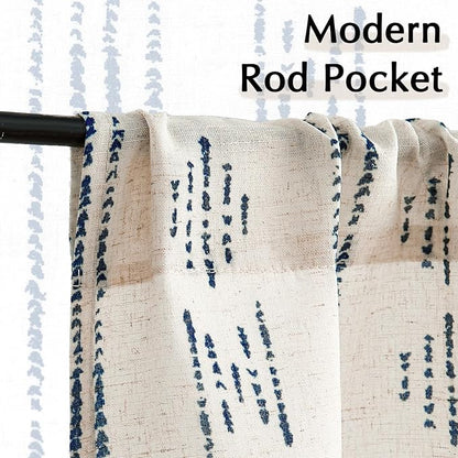 jinchan Boho Kitchen Linen Tier Curtains 30 Inch Bohemian Cafe Curtains Farmhouse Natural Striped Half Window Treatment for Bathroom RV Vintage Small Window Curtains 2 Panels Blue on Beige