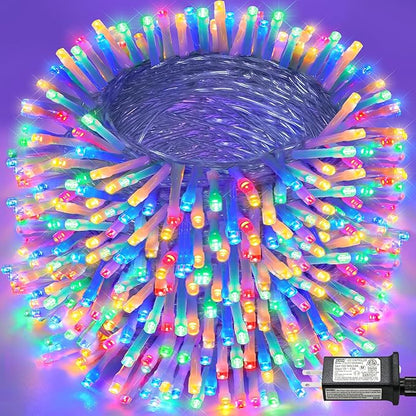 262FT 800 LED Outdoor String Lights, Extra Long Christmas Lights Indoor Waterproof, 8 Modes Plug in Twinkle Fairy Lights Clear Wire for Outside House Patio Garden Party Decorations, Multicolor