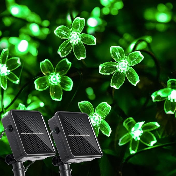 2 Pack Total 52FT 120 LED Solar String Lights Outdoor Waterproof Flower Fairy Lights for Garden Fence Patio Yard Christmas Tree Lawn Wedding Party Decor, Green