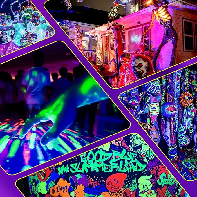 6Pack 45W Black Light, LED Blacklight Bar with 6.6ft Cord, Glow in The Dark Light Up 28x28ft, for Glow Party, Neon Decoration, Body Paint, Fluorescent Poster, Birthday, Halloween, Bedroom