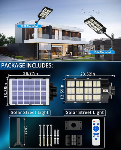 JAYNLT Y-6800W Solar Street Lights Outdoor, 600000LM 6500K Powerful Parking Lot Lights Commercial, Duks to Dawn Solar Lamp Outdoor with Motion Sensor for Yards, Driveways