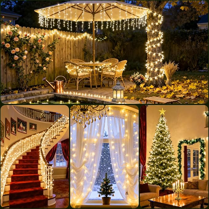 Fairy Lights Plug in 195Ft 3000LED Warm Christmas Garland Lights with Timer Remote Waterproof Firecracker Twinkle Cluster String Light for Bedroom Wreath Party Wreath Tree Decor Green Wire