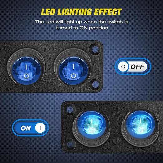 Nilight 3 Gang Rocker Switch Panel 12V Waterproof On-Off Toggle Switches with Blue LED Light Three Pin for Automotive Lights Marine Boat Car Camper Truck Vehicles