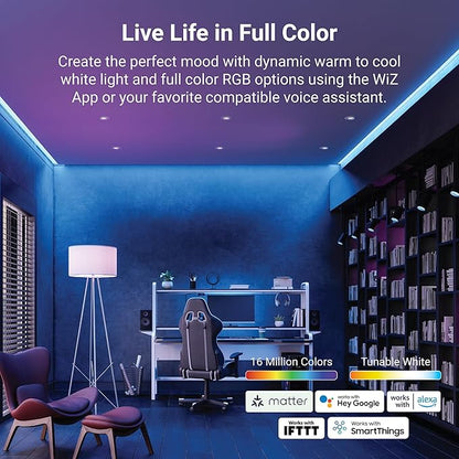 HALO 5/6 in Smart Wi-Fi Recessed LED Lights 4-Pack, Dual Zone, Dimmable, Full Color, SpaceSense Motion Detection Retrofit Can Lights Connected by WiZ Pro - RLWZDZT56-4PK
