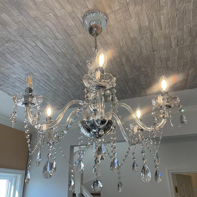 Vlaikz 6 Light Wedding Decoration Crystal Chandelier Candle Crystal Pendant Light Transparent K9 Crystal Lamp Modern Luxury Ceiling Living Room Bedroom Princess Room Hallway Lighting (Sliver)